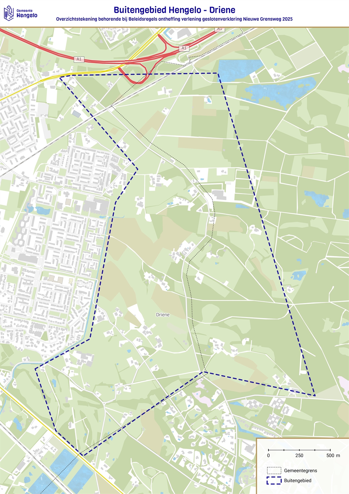 Overzichtskaart van het buitengebied Driene waar voor de Nieuwe Grensweg en de Morshoekweg een geslotenheidsverklaring geldt