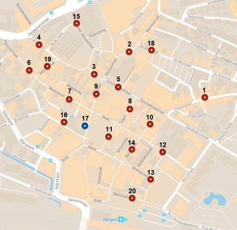 Overzicht wifi-telpunten binnenstad Hengelo
